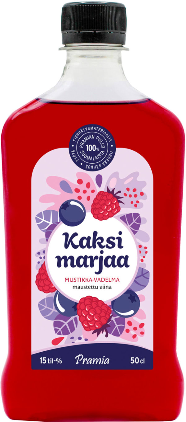 Kaksi Marjaa Mustikka-Vadelma muovipullo