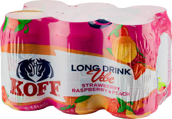 Koff Long Drink Vibe Strawberry-Raspberry-Peach 6-pack tölkki