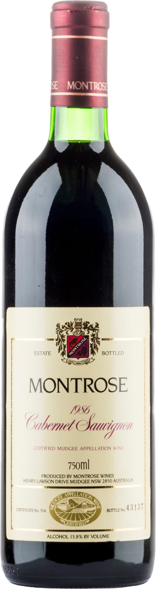 Montrose Cabernet Sauvignon 1986/1985  (erittäin rajallinen saatavuus, 1plo/asiakas)